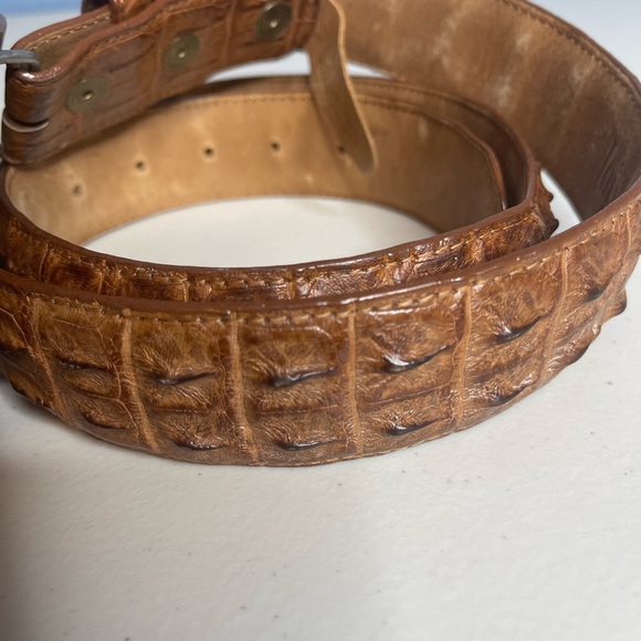 Ferrini Italy Hornback Nubuck brown Leather Belt with belt attached buckle Sz 40
